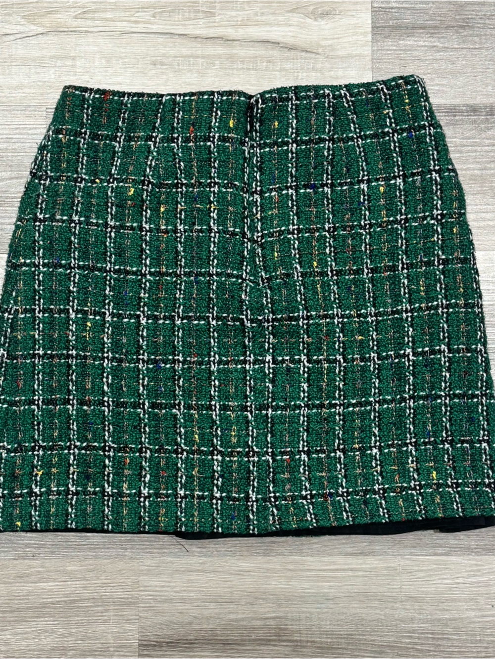 Anthropologie Hutch Green Textured Plaid Metallic Tweed Mini Skirt Size Small - Picture 2 of 8